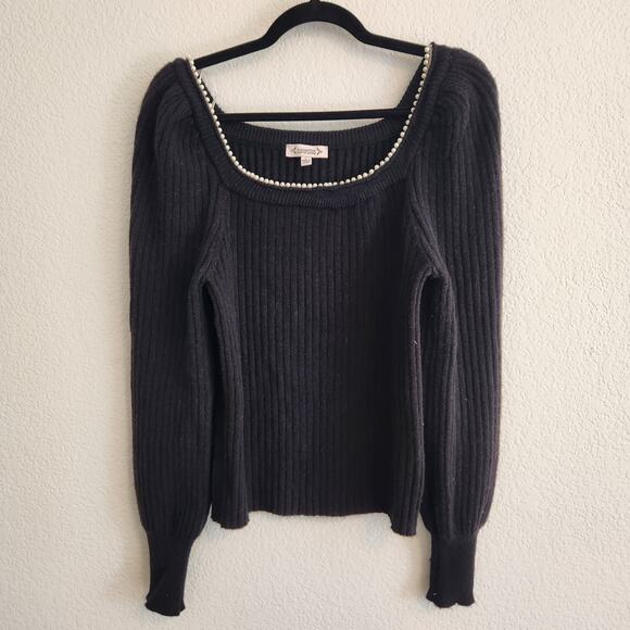 Nanette Lapore Women's Size Large Square Pearl Neck Puff Long Sleeve Sweater New - Picture 1 of 4